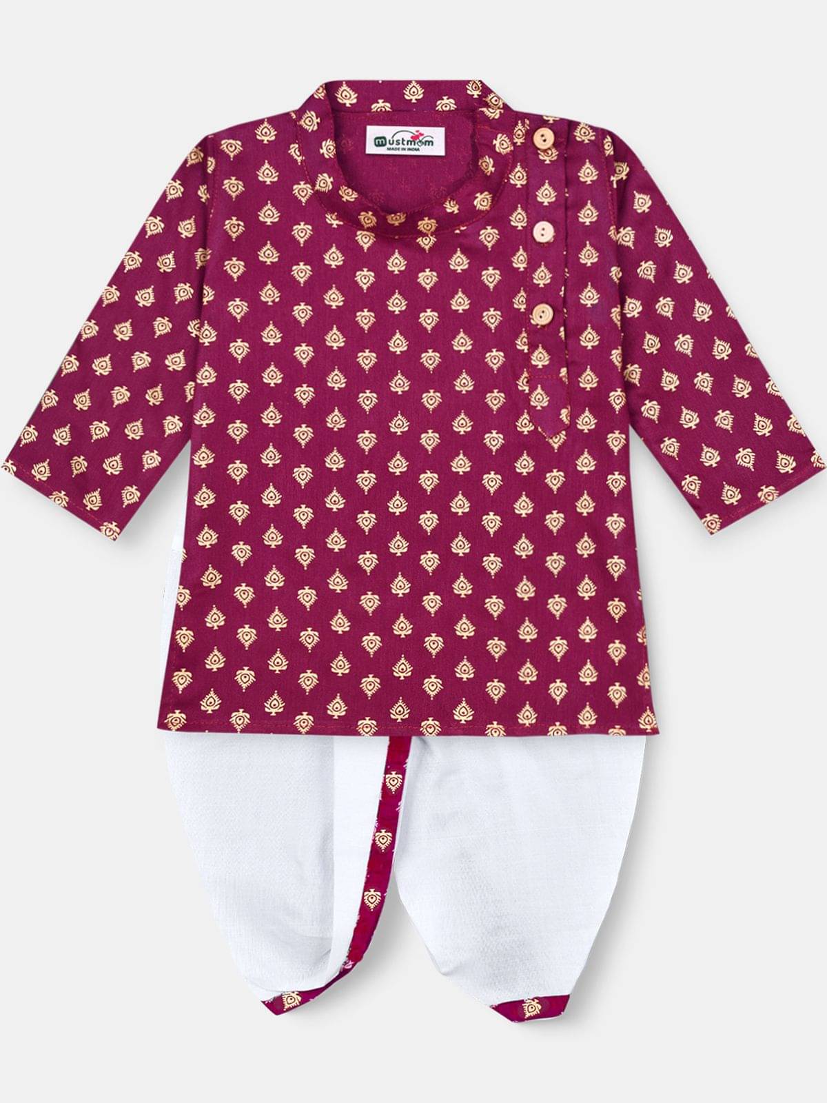     			mustmom Full Sleeve Cotton Ethnic Dress Kids Lungi Dhoti Kurta Set for Boy Independence  Day colour