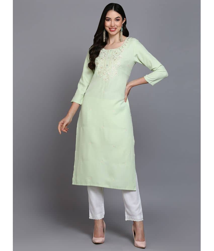 Vaamsi Cotton Blend Embroidered Straight Women's Kurti - Lime Green ( Pack of 1 ) - Kurtis, Tunics | Buy online on ZillyBuy
