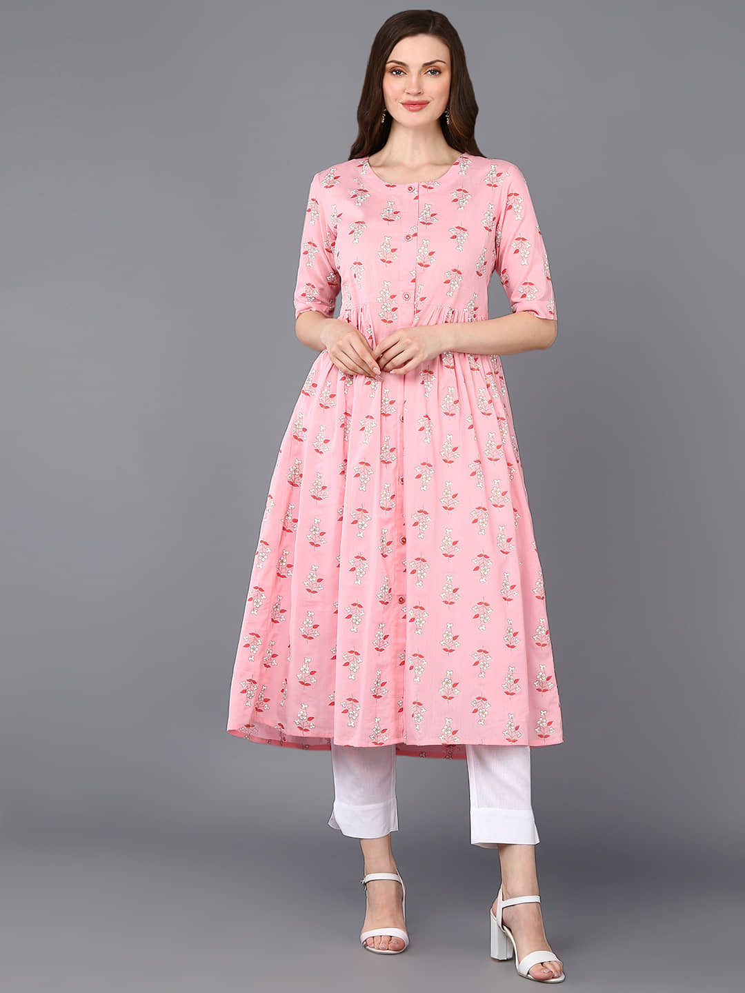 Vaamsi Cotton Printed A-line Women's Kurti - Pink ( Pack of 1 ) - Kurtis, Tunics | Buy online on ZillyBuy