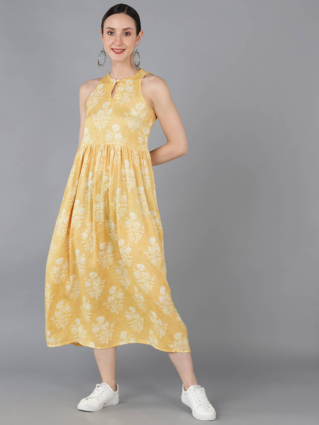     			Vaamsi Cotton Printed A-line Women's Kurti - Yellow ( Pack of 1 )