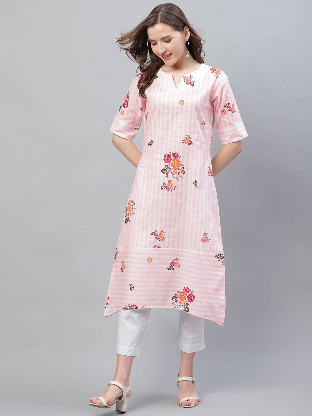 Vaamsi Cotton Printed A-line Women's Kurti - Off White ( Pack of 1 ) - Kurtis, Tunics | Buy online on ZillyBuy