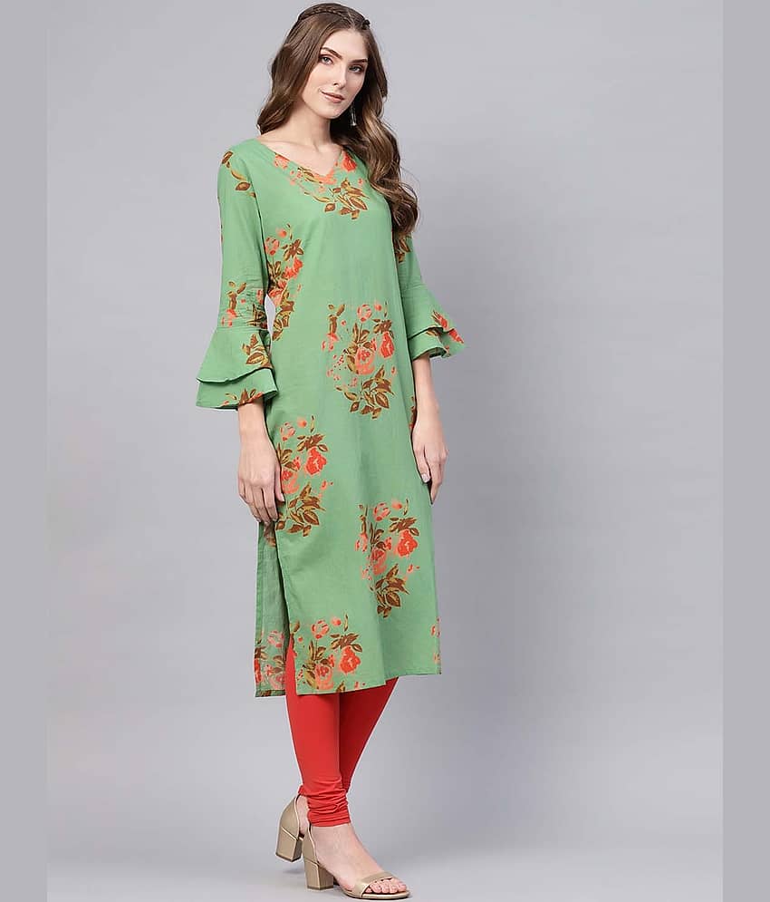 Vaamsi Cotton Printed Straight Women's Kurti - Green ( Pack of 1 ) - Kurtis, Tunics | Buy online on ZillyBuy