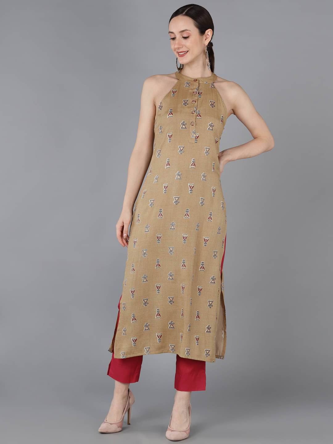     			Vaamsi Cotton Printed Straight Women's Kurti - Beige ( Pack of 1 )