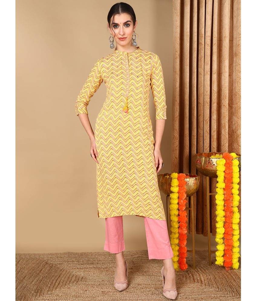 Vaamsi Cotton Printed Straight Women's Kurti - Yellow ( Pack of 1 ) Vaamsi Cotton Printed Straight Women's Kurti - Yellow ( Pack of 1 )