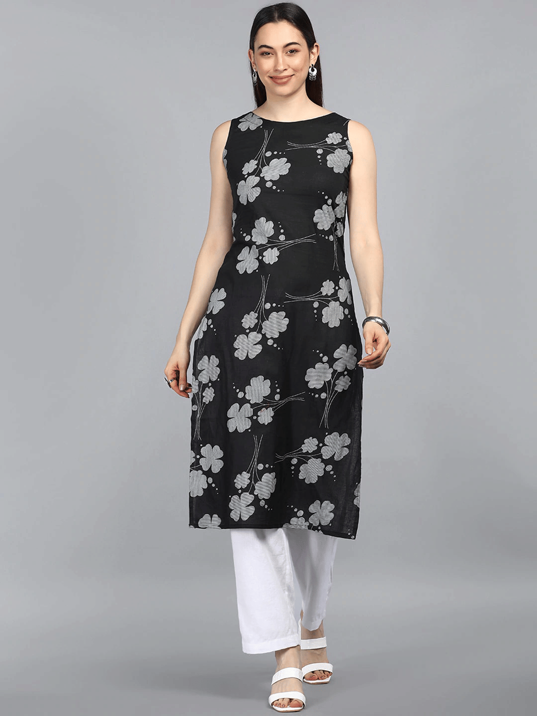 Vaamsi Cotton Printed Straight Women's Kurti - Black ( Pack of 1 ) - Kurtis, Tunics | Buy online on ZillyBuy