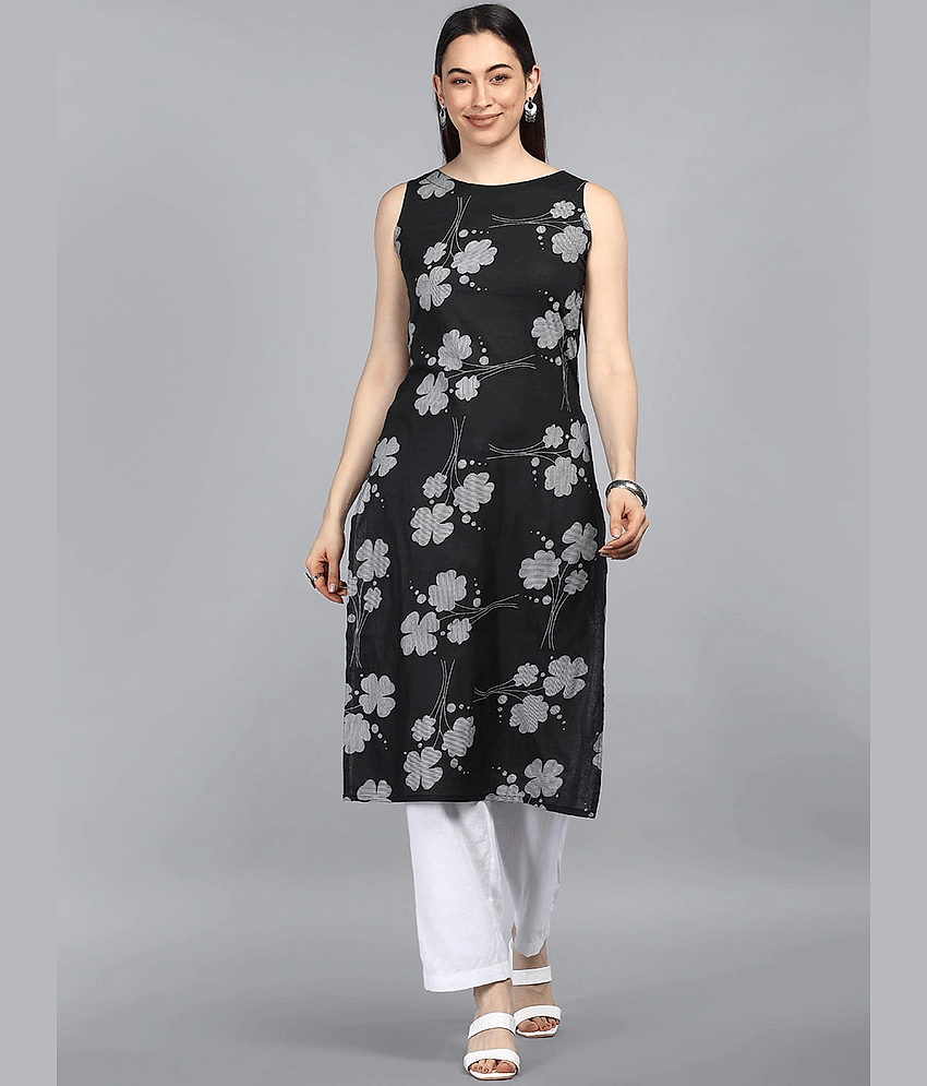 Vaamsi Cotton Printed Straight Women's Kurti - Black ( Pack of 1 ) - Kurtis, Tunics | Buy online on ZillyBuy