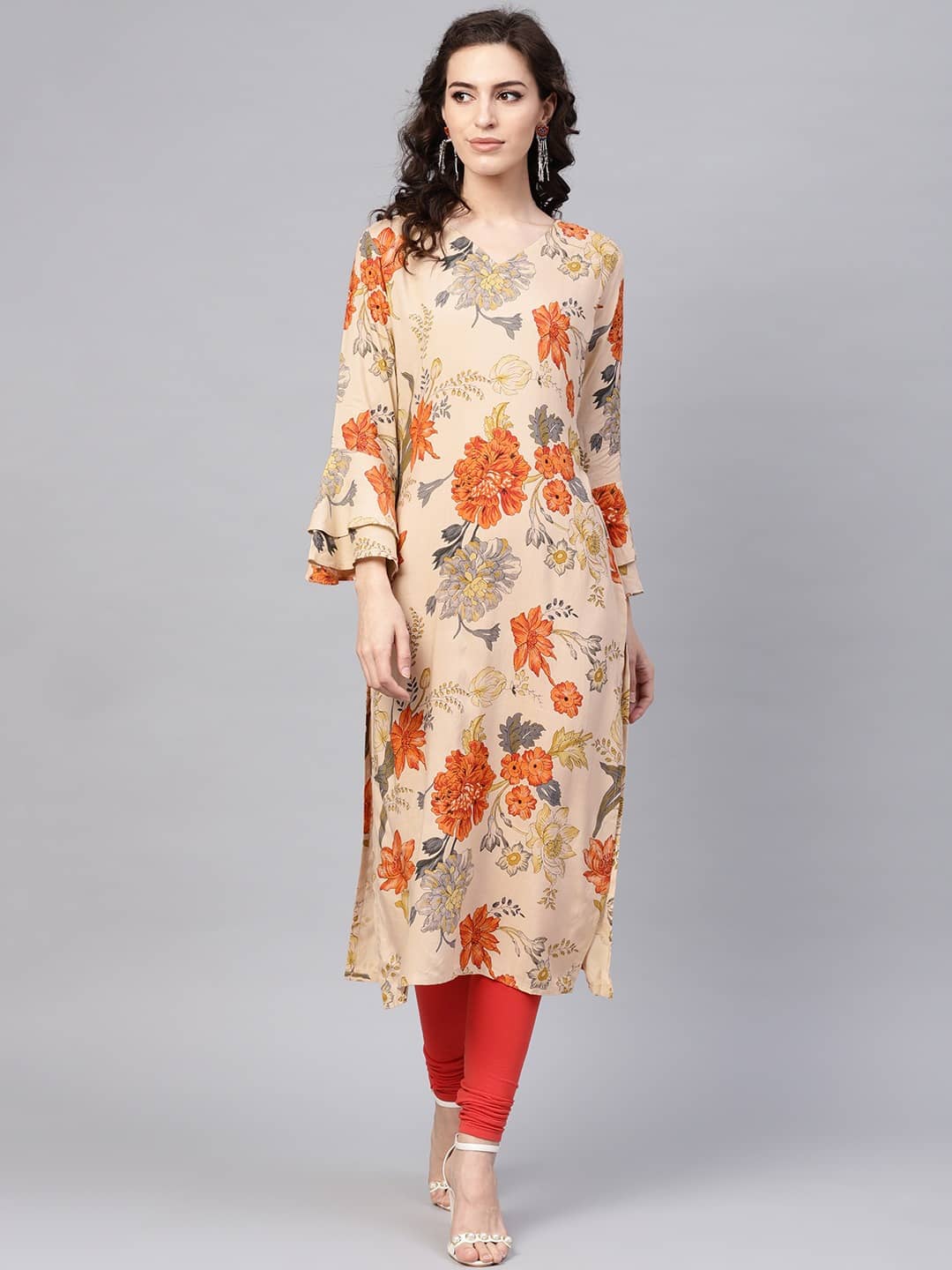 Vaamsi Cotton Printed Straight Women's Kurti - Beige ( Pack of 1 ) - Kurtis, Tunics | Buy online on ZillyBuy