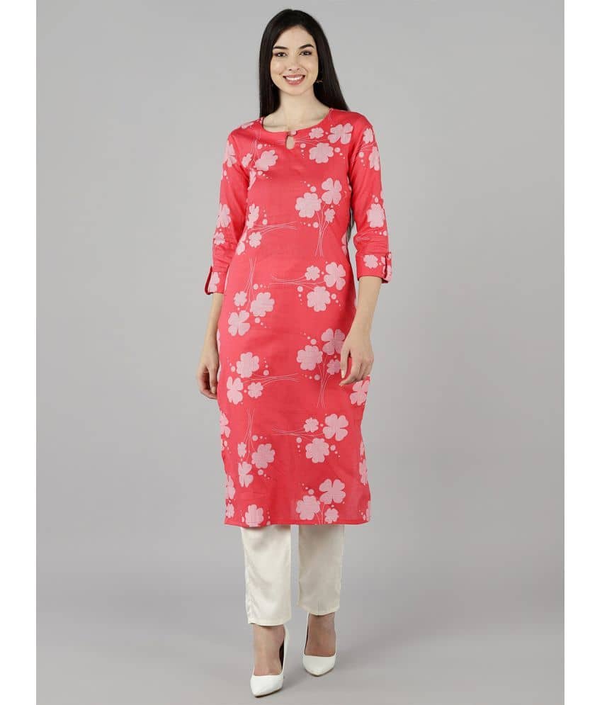 Vaamsi Cotton Printed Straight Women's Kurti - Pink ( Pack of 1 ) - Kurtis, Tunics | Buy online on ZillyBuy