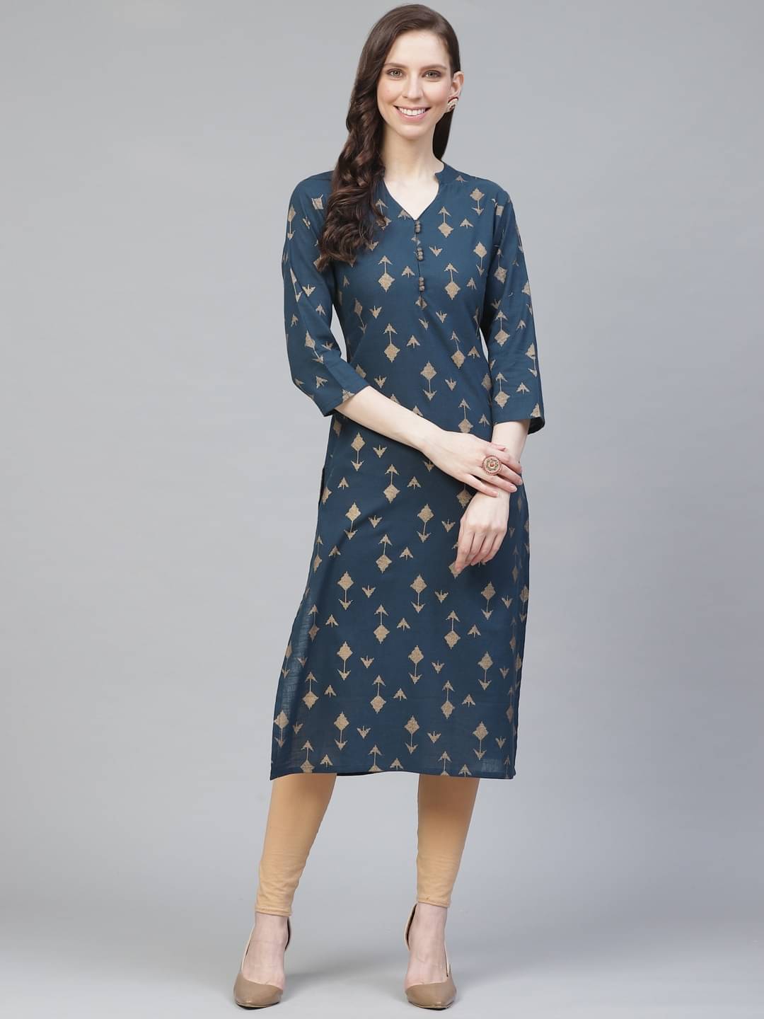     			Vaamsi Cotton Printed Straight Women's Kurti - Teal ( Pack of 1 )