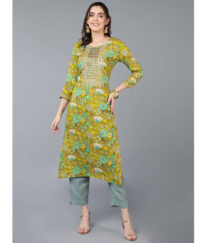 Vaamsi Viscose Embroidered Straight Women's Kurti - Olive ( Pack of 1 ) - Kurtis, Tunics | Buy online on ZillyBuy