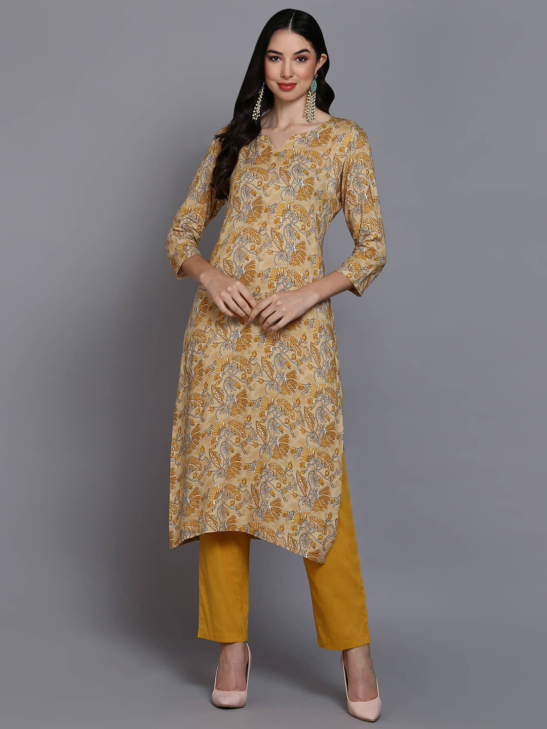 Vaamsi Viscose Printed Straight Women's Kurti - Yellow ( Pack of 1 ) - Kurtis, Tunics | Buy online on ZillyBuy