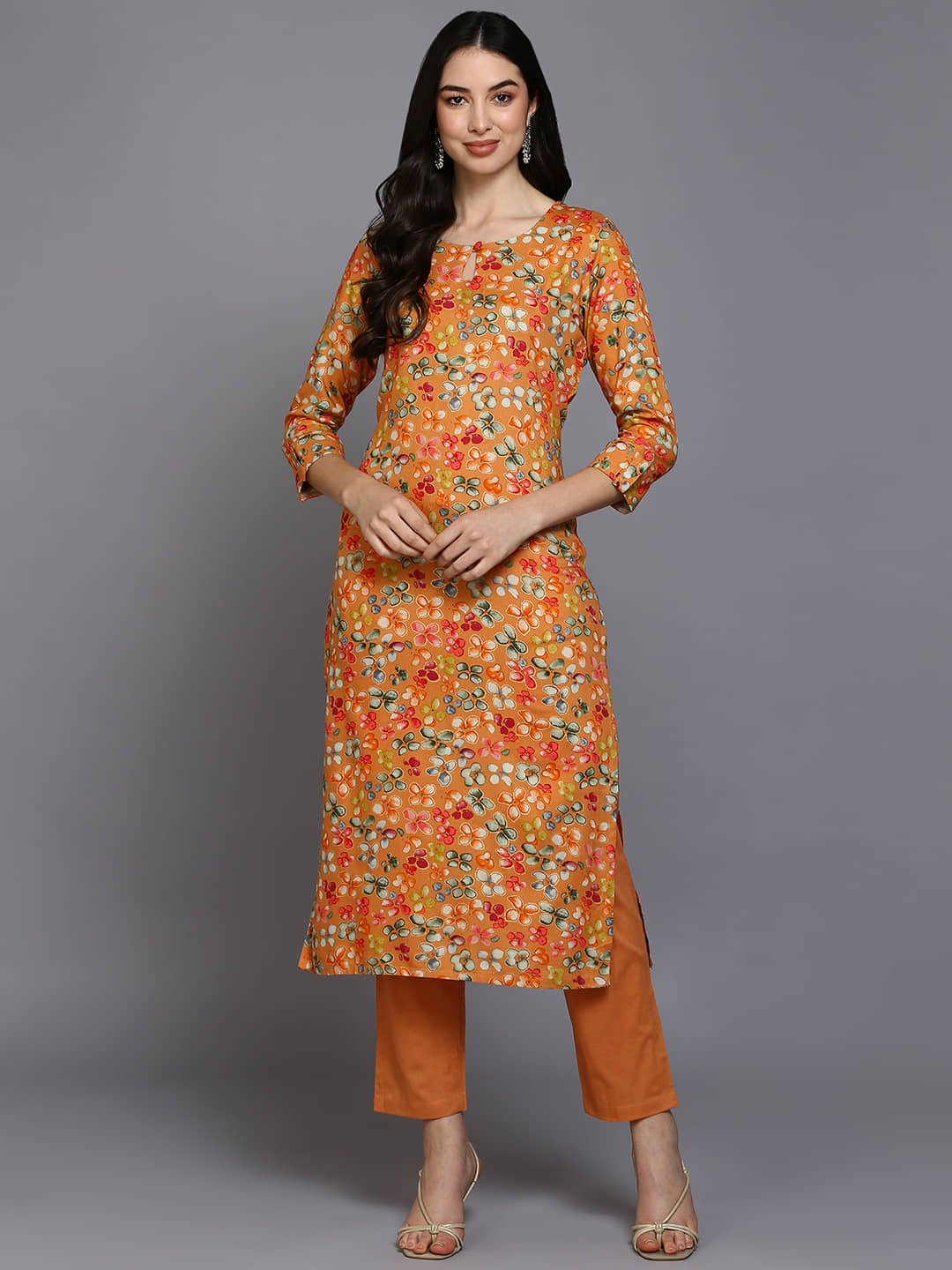 Vaamsi Viscose Printed Straight Women's Kurti - Orange ( Pack of 1 ) - Kurtis, Tunics | Buy online on ZillyBuy
