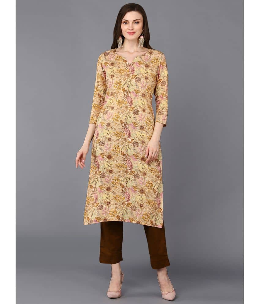 Vaamsi Viscose Printed Straight Women's Kurti - Beige ( Pack of 1 ) - Kurtis, Tunics | Buy online on ZillyBuy