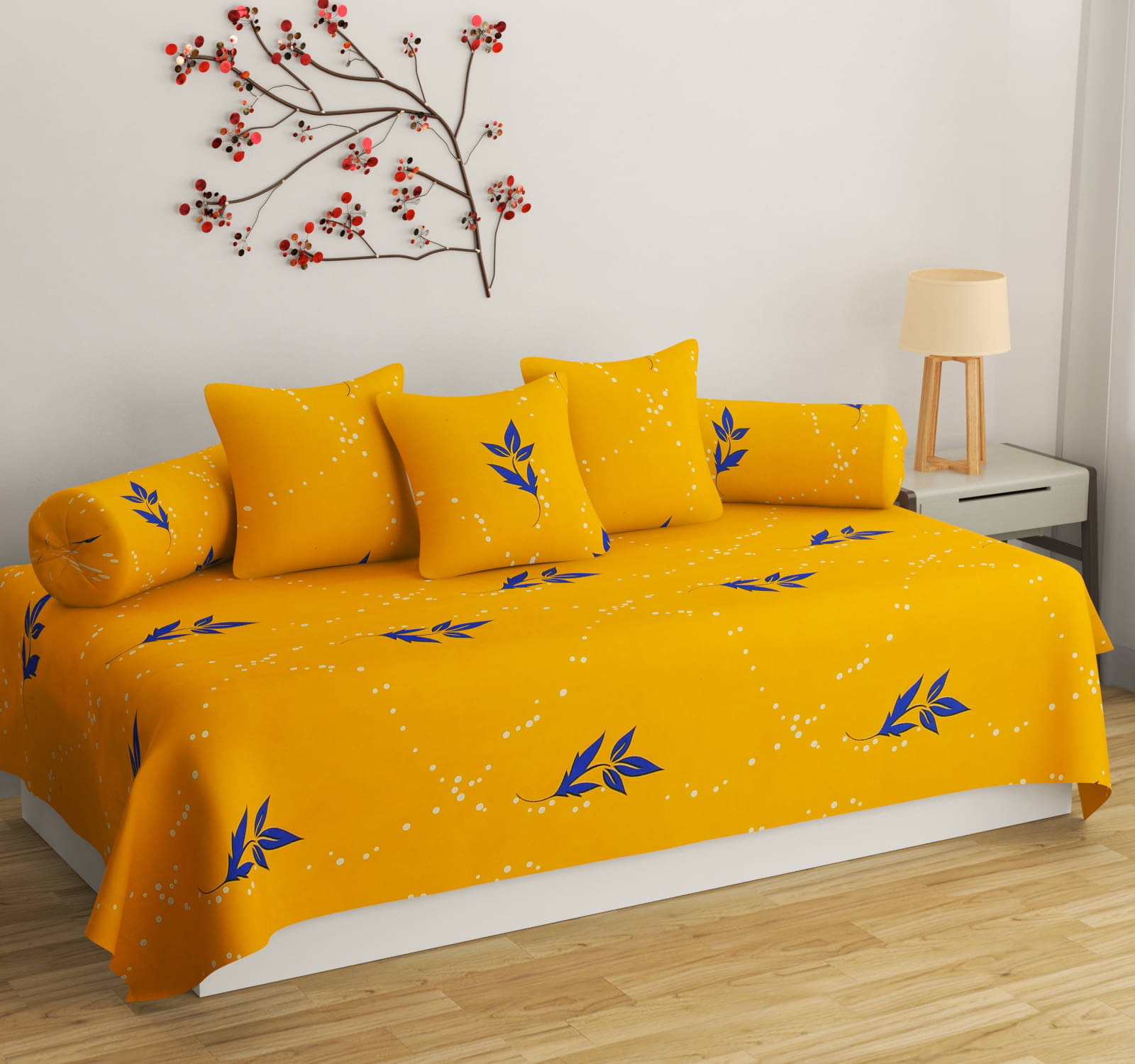     			Apala Microfibre Abstract Diwan Set 6 Pcs - Yellow