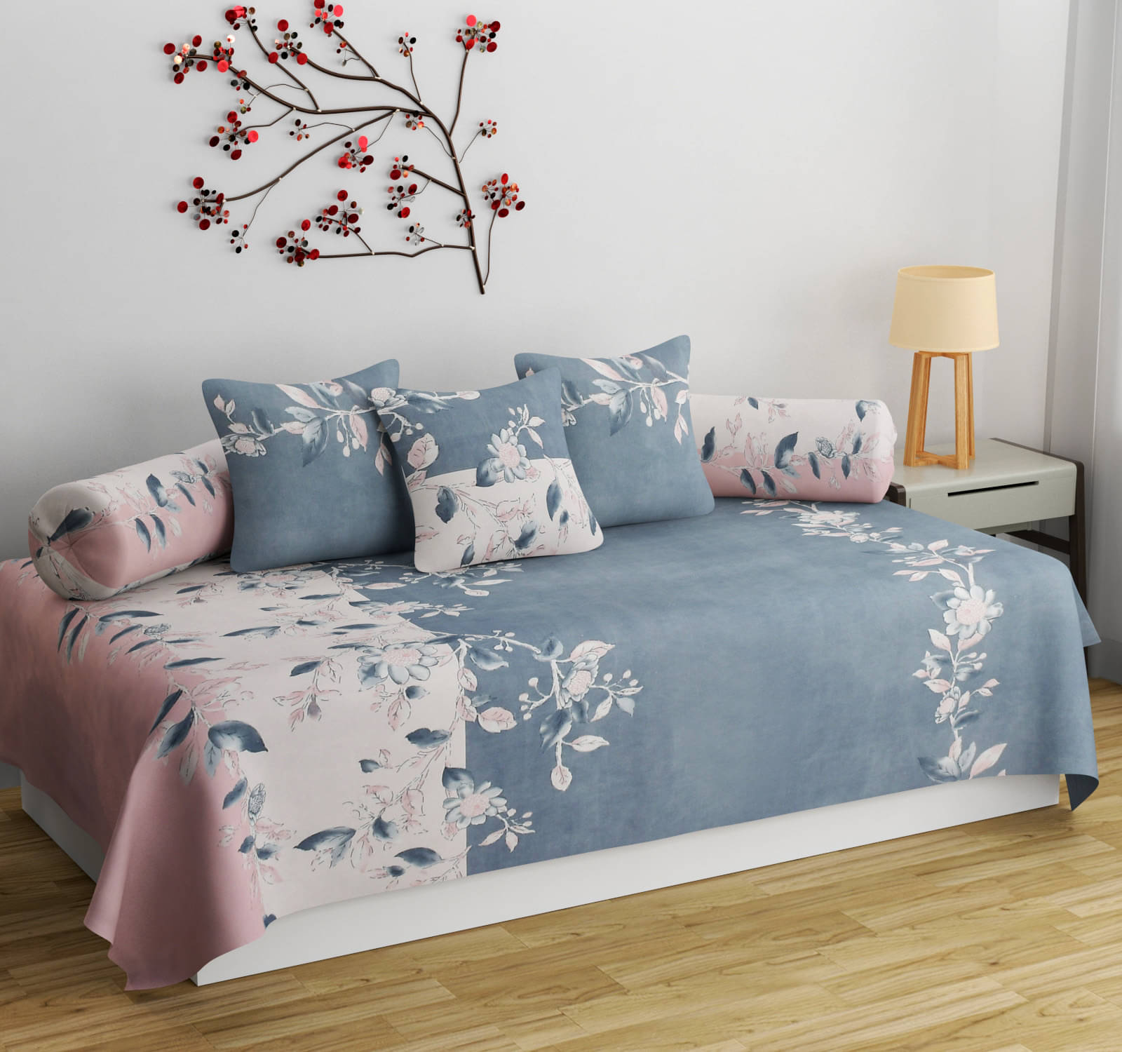     			Apala Microfibre Abstract Diwan Set 6 Pcs - Gray