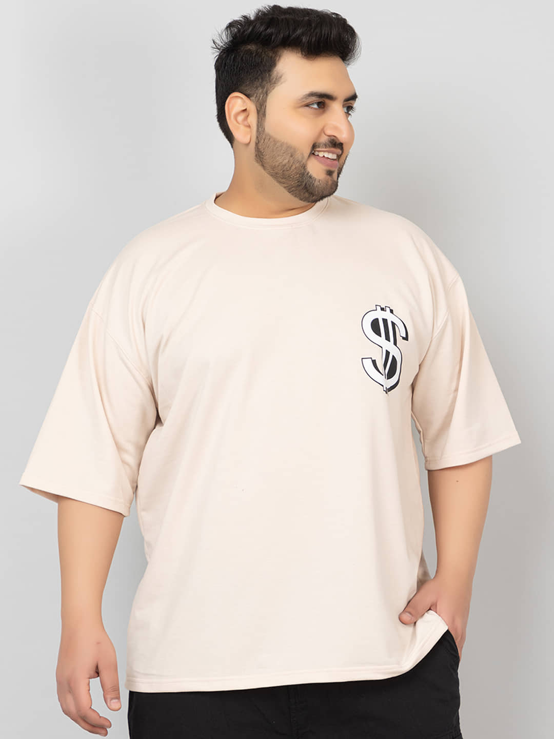Chkokko Pack of 1 Cotton Blend Oversized Fit Men's T-Shirt ( Beige )