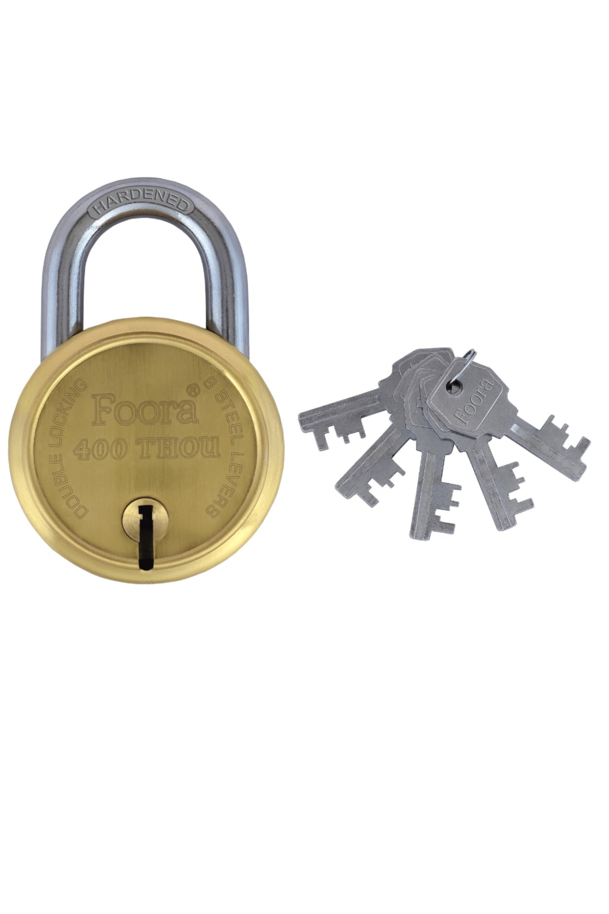     			Foora 400 Thou Gold with 5 Keys, Size 65mm Hardened, Double Locking