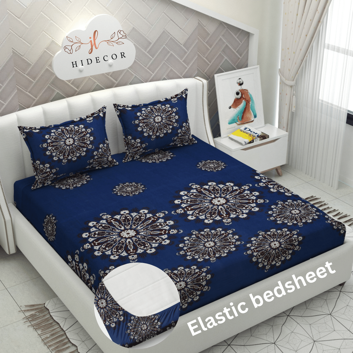     			HIDECOR Microfibre Floral Fitted 1 Bedsheet with 2 Pillow Covers ( King Size ) - Blue