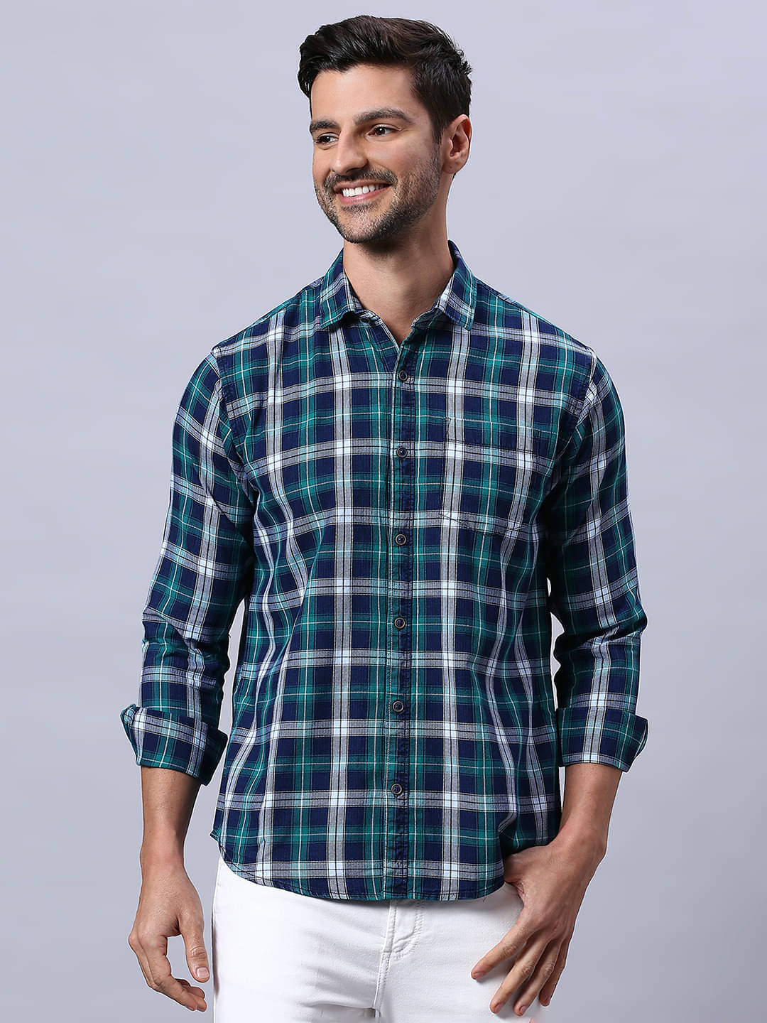     			HJ HASASI 100% Cotton Slim Fit Checks Full Sleeves Men's Casual Shirt - Navy Blue ( Pack of 1 )