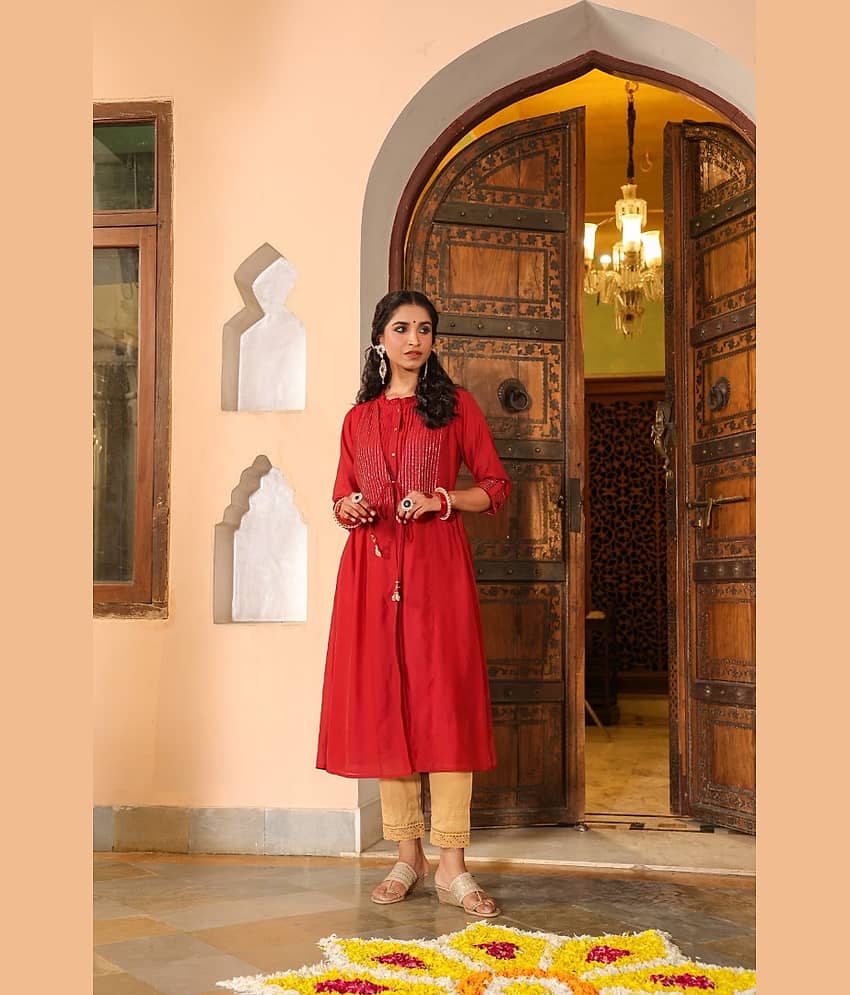 Juniper Chanderi Striped A-line Women's Kurti - Maroon ( Pack of 1 ) - Kurtis, Tunics | Buy online on ZillyBuy
