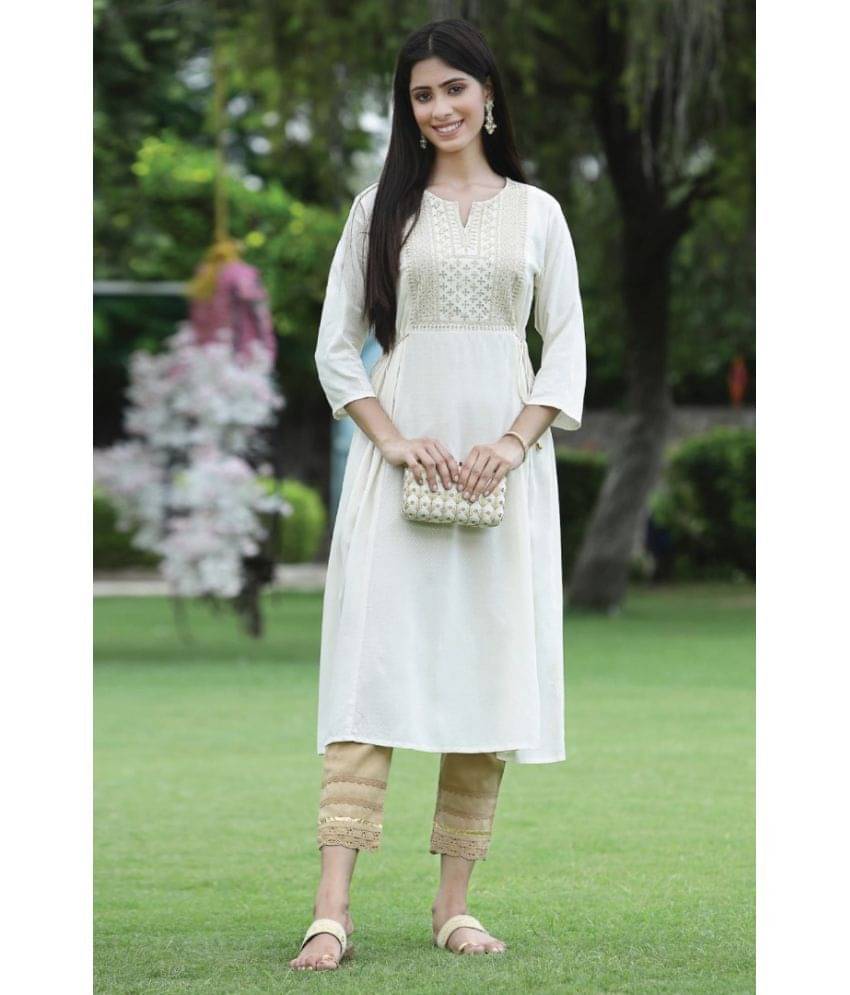     			Juniper Rayon Embellished Nayra Women's Kurti - Beige ( Pack of 1 )