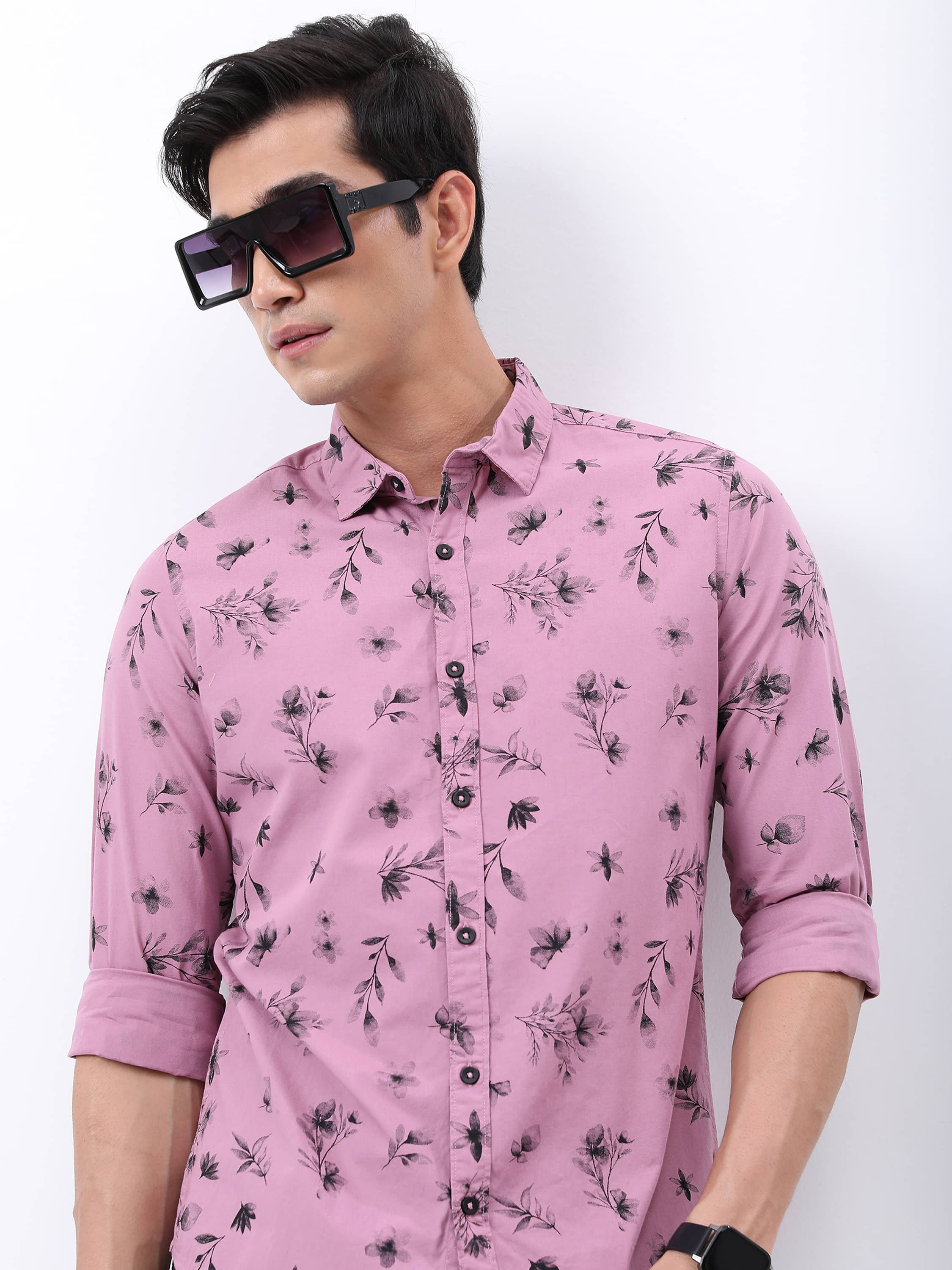 Ketch 100% Cotton Slim Fit Printed Full Sleeves Men's Casual Shirt - Pink ( Pack of 1 )
