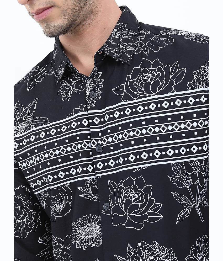 Ketch 100% Cotton Slim Fit Printed Full Sleeves Men's Casual Shirt - Black ( Pack of 1 )