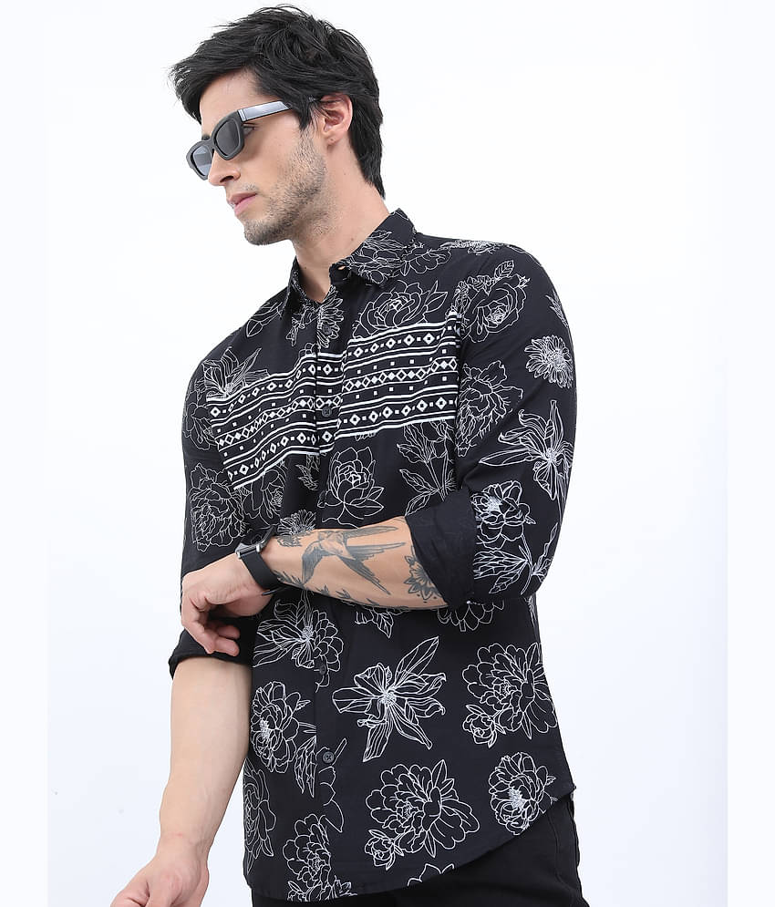 Ketch 100% Cotton Slim Fit Printed Full Sleeves Men's Casual Shirt - Black ( Pack of 1 )
