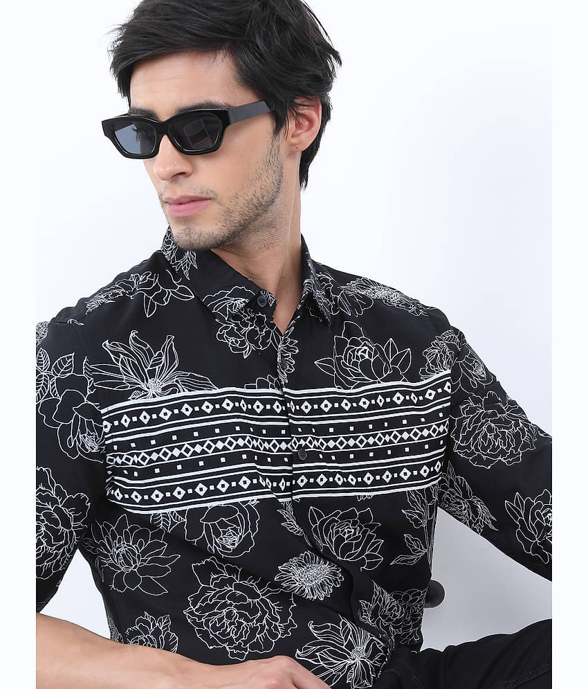 Ketch 100% Cotton Slim Fit Printed Full Sleeves Men's Casual Shirt - Black ( Pack of 1 )