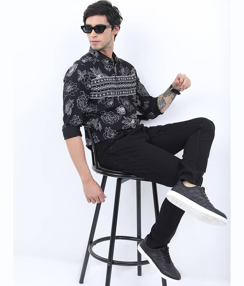 Ketch 100% Cotton Slim Fit Printed Full Sleeves Men's Casual Shirt - Black ( Pack of 1 )