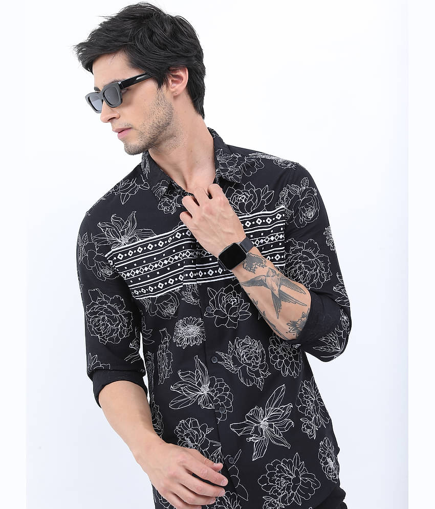 Ketch 100% Cotton Slim Fit Printed Full Sleeves Men's Casual Shirt - Black ( Pack of 1 )