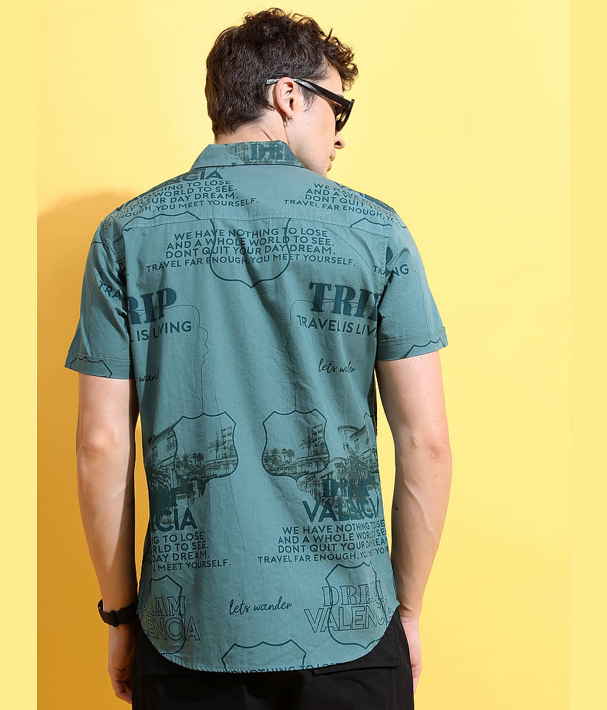 Ketch 100% Cotton Slim Fit Printed Half Sleeves Men's Casual Shirt - Green ( Pack of 1 )