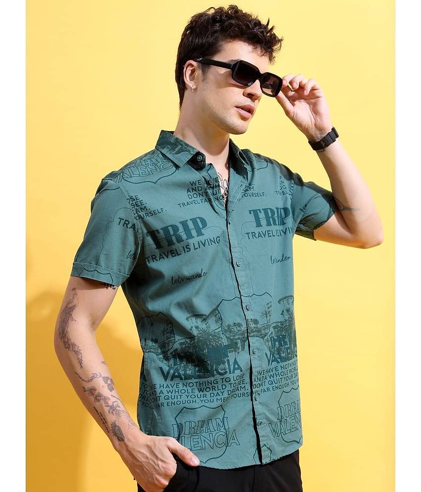 Ketch 100% Cotton Slim Fit Printed Half Sleeves Men's Casual Shirt - Green ( Pack of 1 )