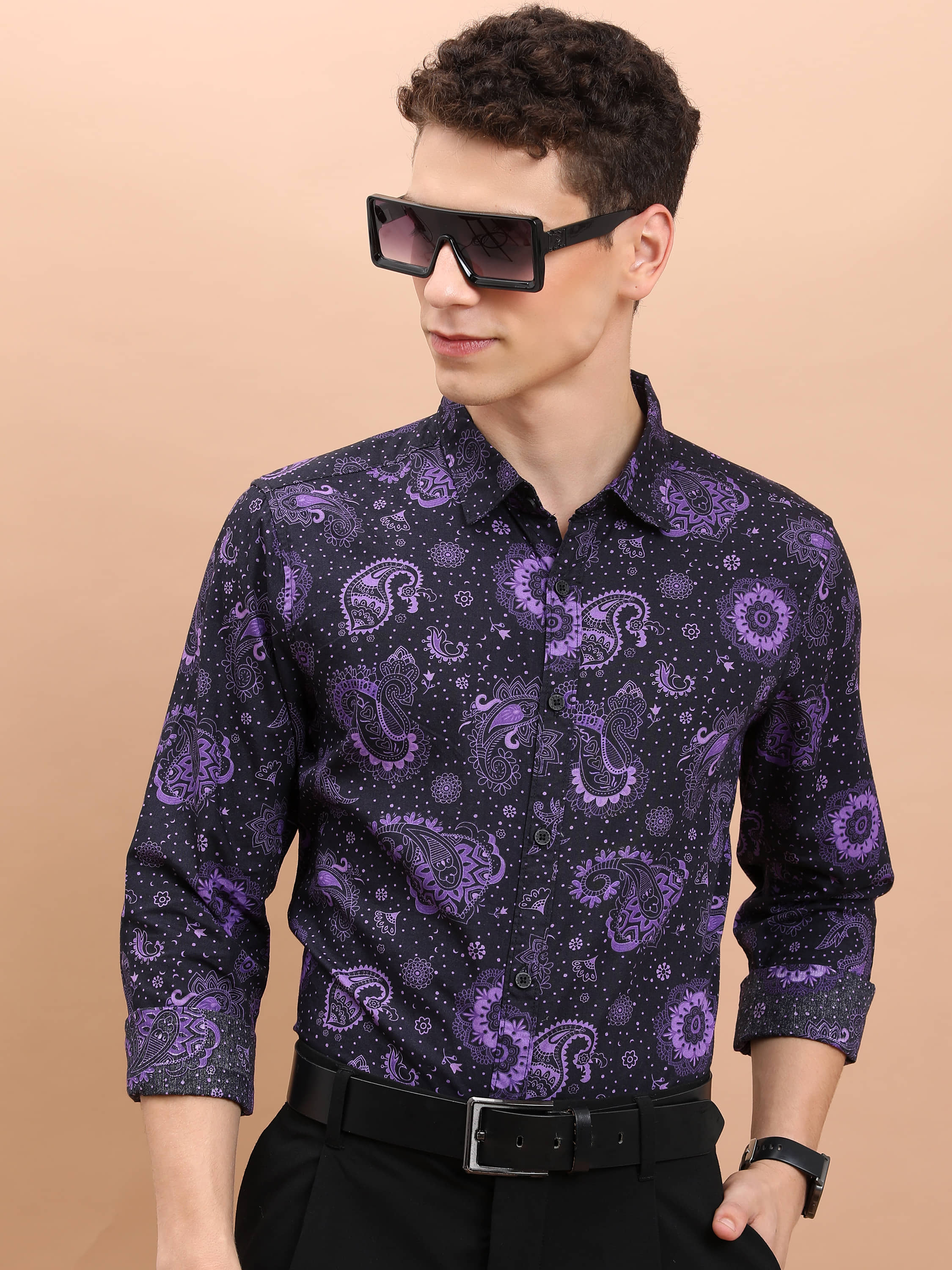 Ketch 100% Cotton Slim Fit Printed Full Sleeves Men's Casual Shirt - Black ( Pack of 1 )