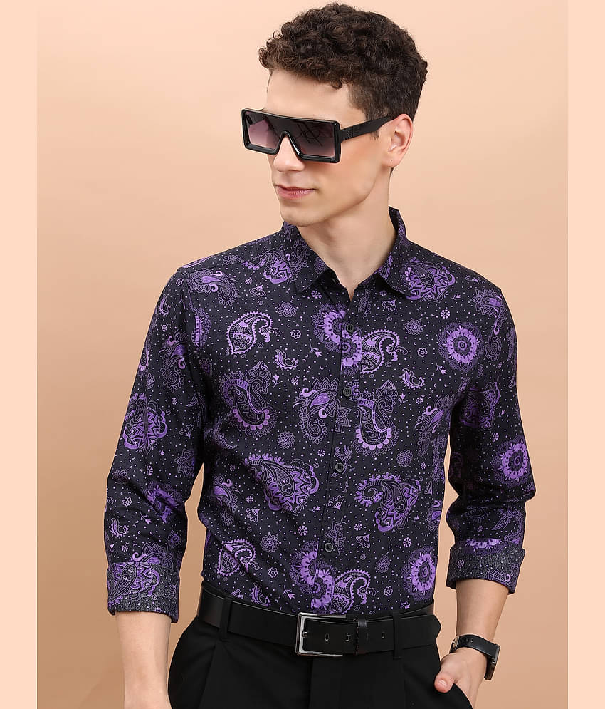 Ketch 100% Cotton Slim Fit Printed Full Sleeves Men's Casual Shirt - Black ( Pack of 1 )