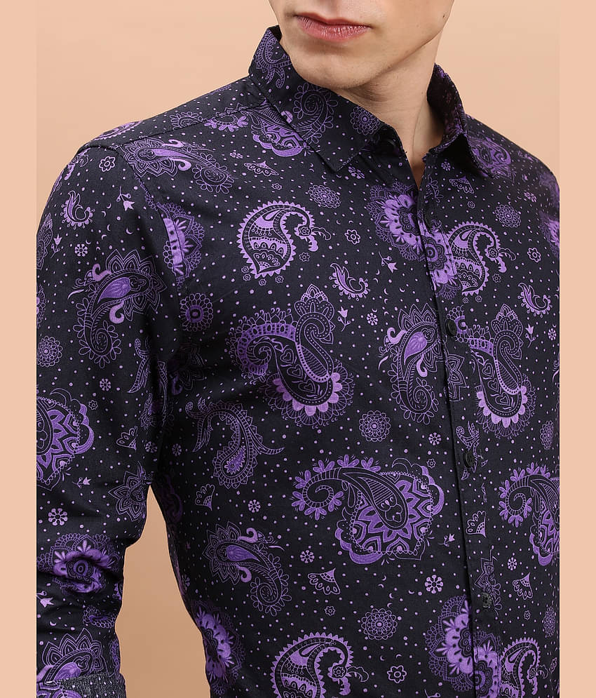 Ketch 100% Cotton Slim Fit Printed Full Sleeves Men's Casual Shirt - Black ( Pack of 1 )