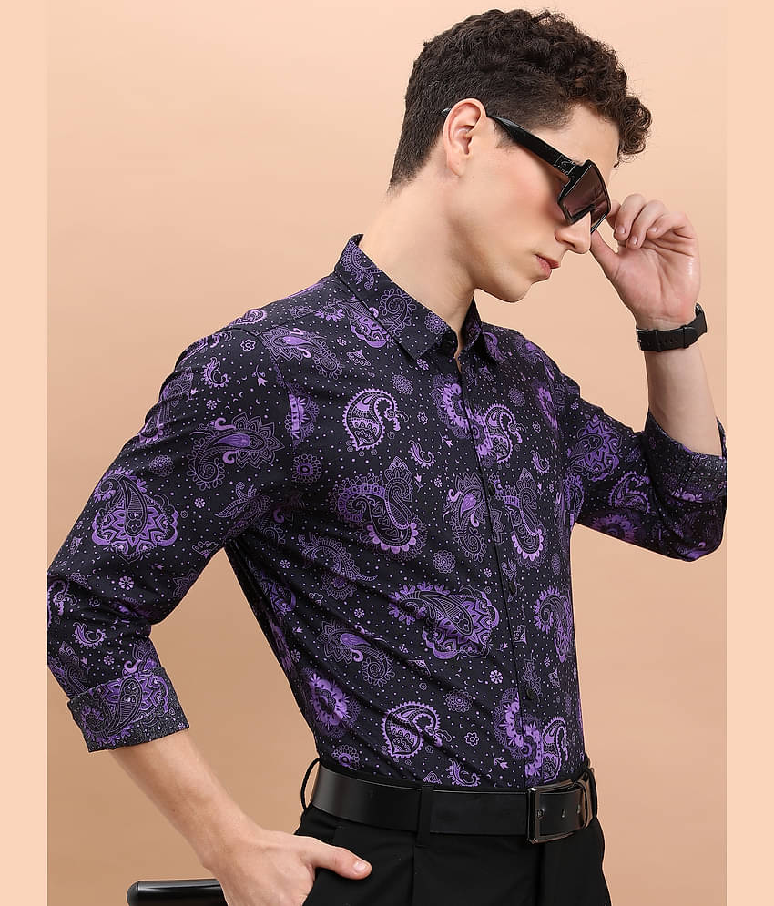 Ketch 100% Cotton Slim Fit Printed Full Sleeves Men's Casual Shirt - Black ( Pack of 1 )