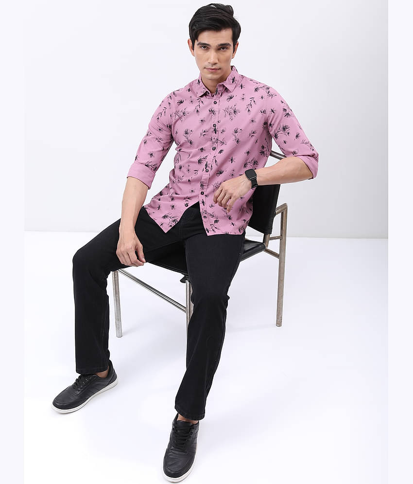 Ketch 100% Cotton Slim Fit Printed Full Sleeves Men's Casual Shirt - Pink ( Pack of 1 )