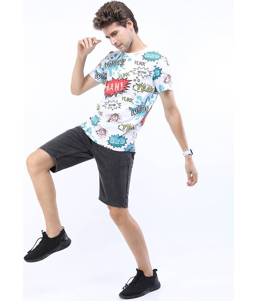 Ketch 100% Cotton Slim Fit Printed Half Sleeves Men's Round T-Shirt - White ( Pack of 1 )