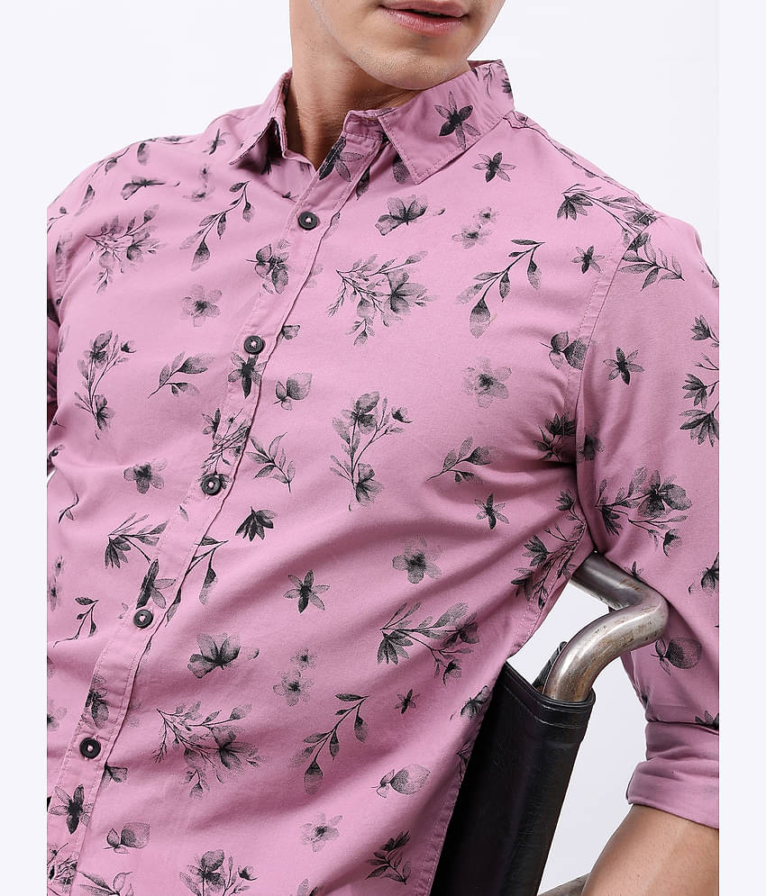 Ketch 100% Cotton Slim Fit Printed Full Sleeves Men's Casual Shirt - Pink ( Pack of 1 )