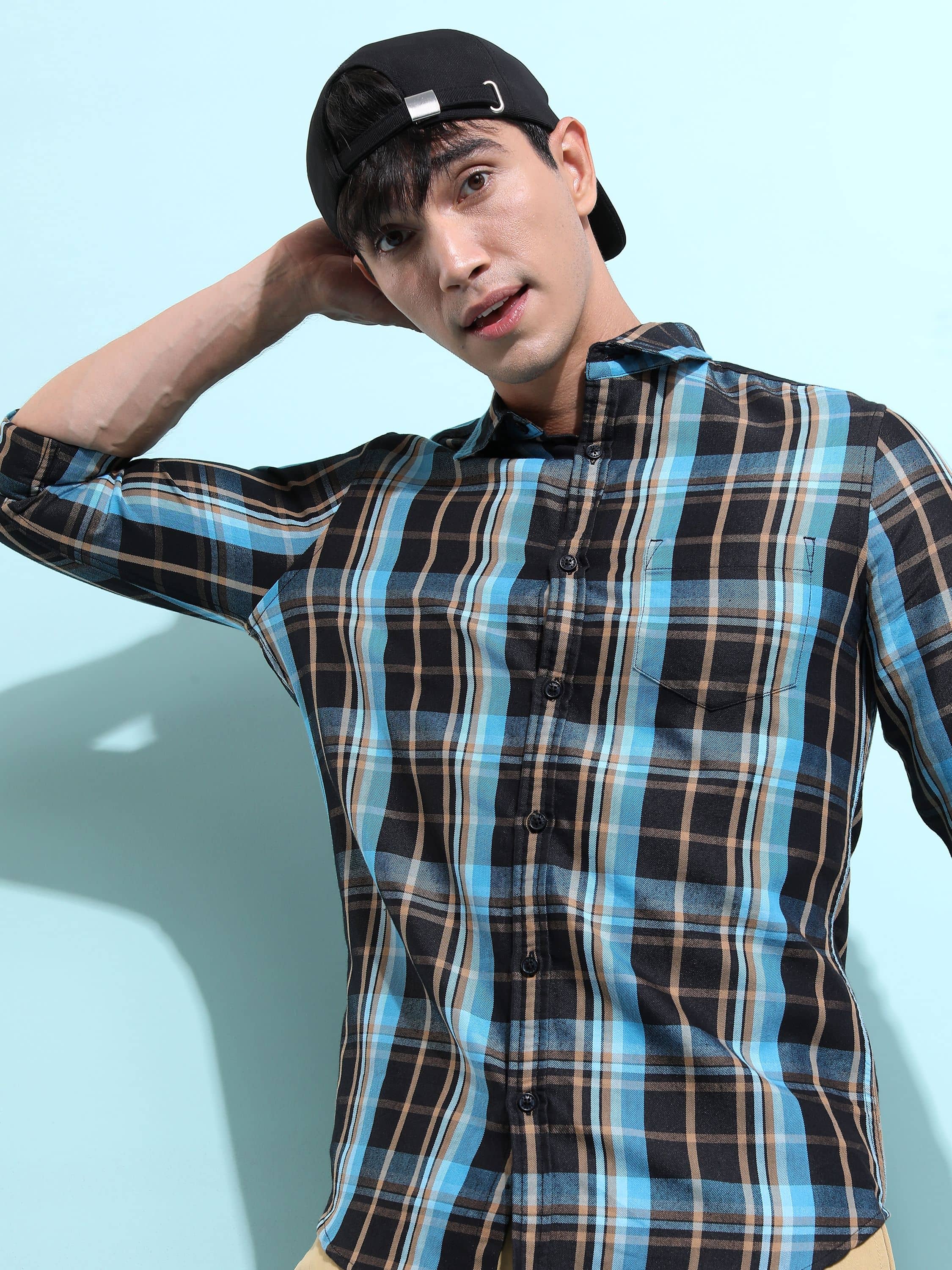 Ketch Cotton Blend Slim Fit Checks Full Sleeves Men's Casual Shirt - Blue ( Pack of 1 )