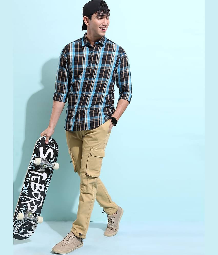 Ketch Cotton Blend Slim Fit Checks Full Sleeves Men's Casual Shirt - Blue ( Pack of 1 )