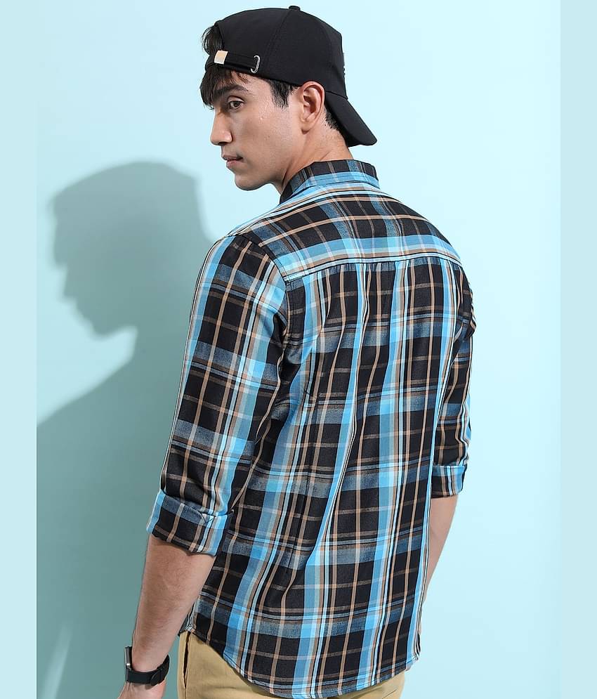 Ketch Cotton Blend Slim Fit Checks Full Sleeves Men's Casual Shirt - Blue ( Pack of 1 )