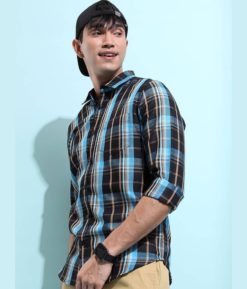 Ketch Cotton Blend Slim Fit Checks Full Sleeves Men's Casual Shirt - Blue ( Pack of 1 )