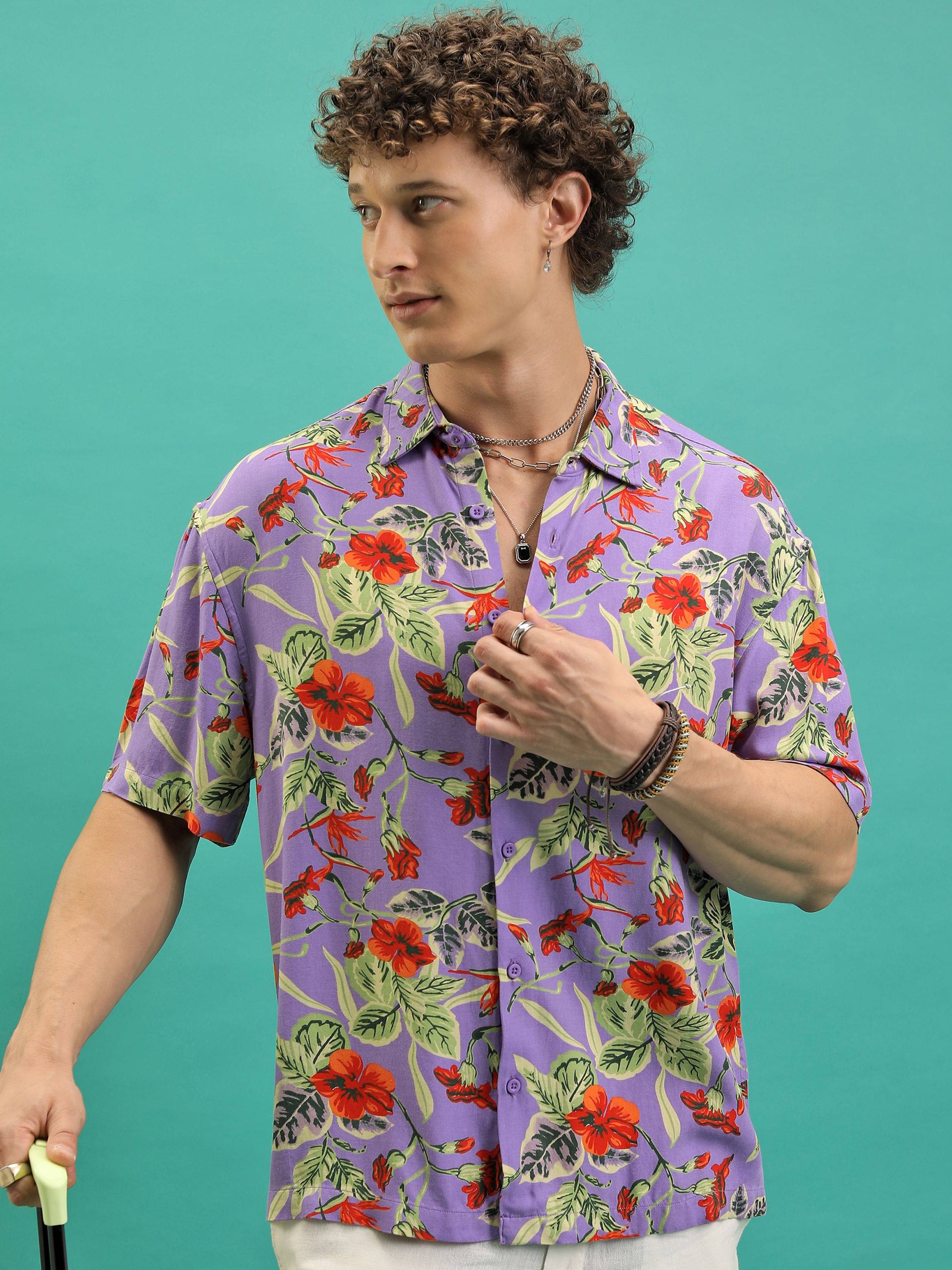 Ketch Viscose Oversized Fit Printed Half Sleeves Men's Casual Shirt - Lavender ( Pack of 1 ) Ketch Viscose Oversized Fit Printed Half Sleeves Men's Casual Shirt - Lavender ( Pack of 1 )