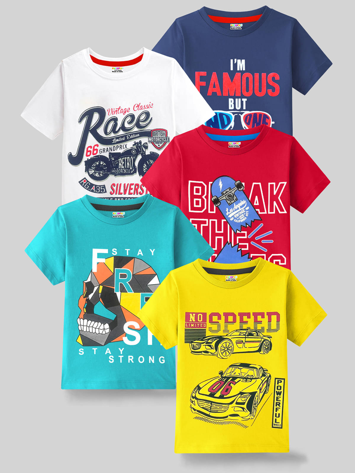     			Kuchipoo Pack of 5 Boys Cotton Blend T-Shirt ( Multicolor5 )