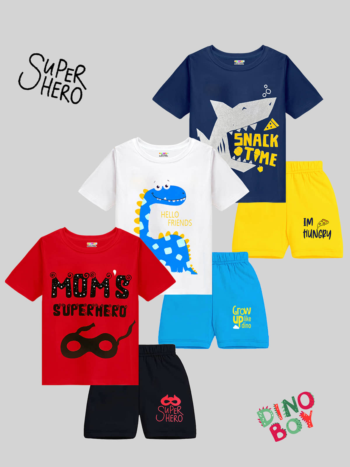 Kuchipoo Pack of 3 Boys Cotton Blend T-Shirt & Shorts Set ( Multicolor )