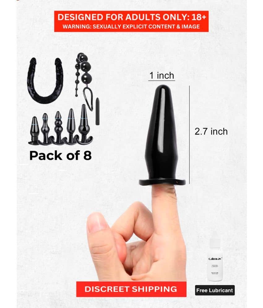 Set of 8 LGBTQ Toys- 5 Realistic Anal Butt Plug and 1 Double Ended Big Dildo and 1 Vibrator Dildo with 1 Big Anal Beads for Lesbian
