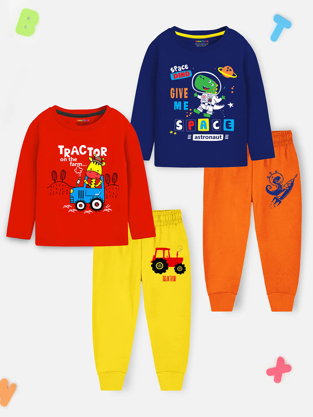 Trampoline Pack of 2 Boys Cotton Blend T-Shirt & Trackpants Set ( Multicolor 2 )