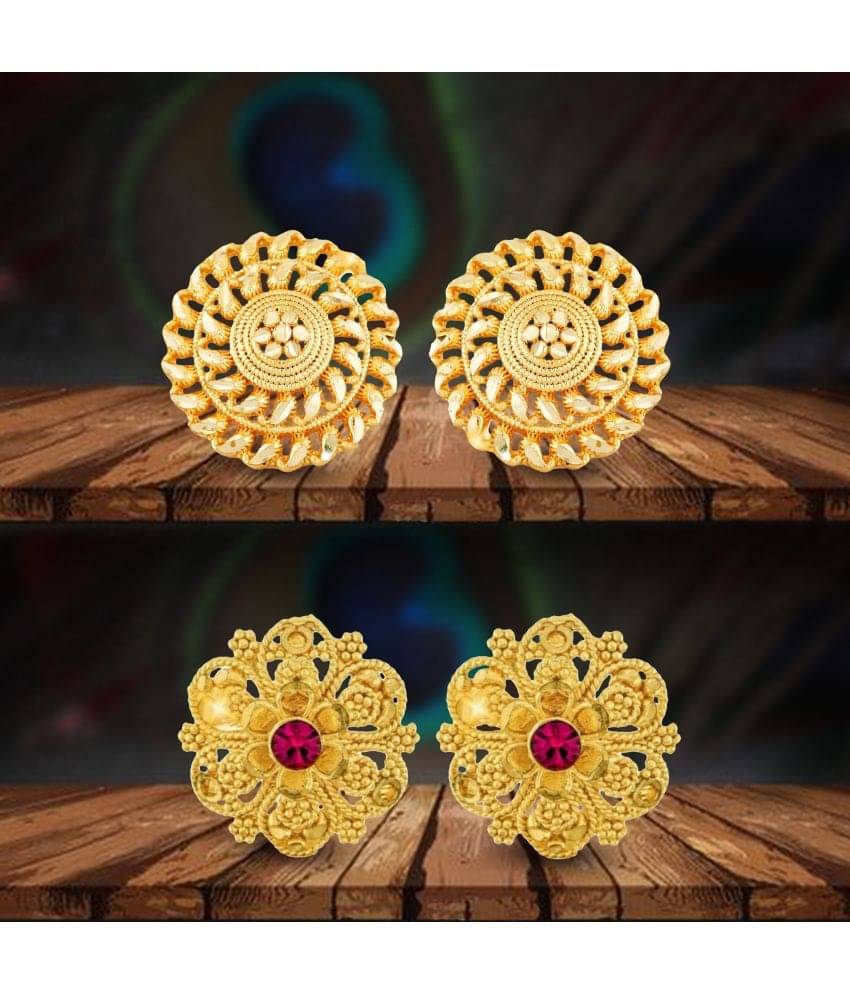     			VIVASTRI Golden Stud Earrings ( Pack of 2 )